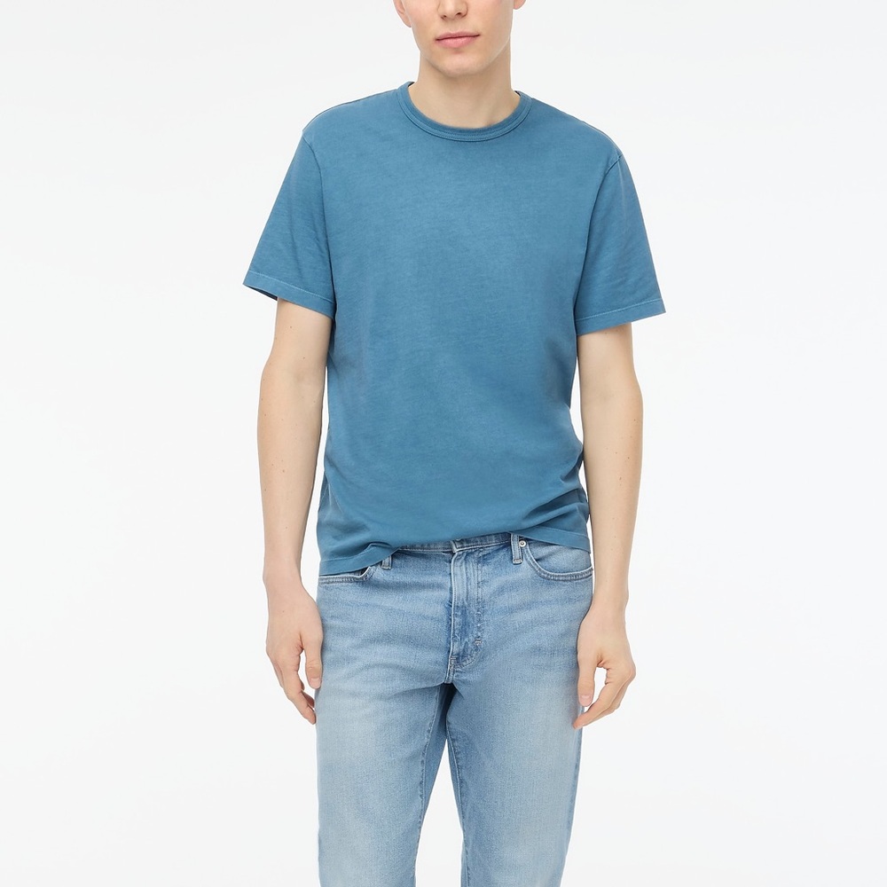 NWT J.Crew Garment Dyed Relaxed Fit T-shirt Teal Blue Sz L Tiny hole back collar